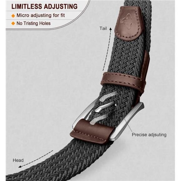 Belt for Men 2Pack,Mens Stretch Braided Web Belt Elastic for Casual Golf Jeans - Picture 4 of 7